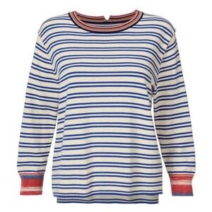 CAbi Cadet Striped Crewneck Pullover Sweater Blue Stripe 5830 Size Medium